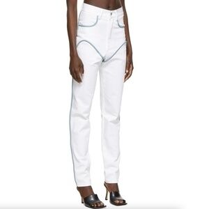 Paris Georgia Off White Cowboy Jeans Trousers White/Blue 100% Cotton Size Medium